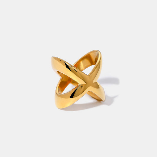 18K Gold-Plated Crisscross Ring on white background