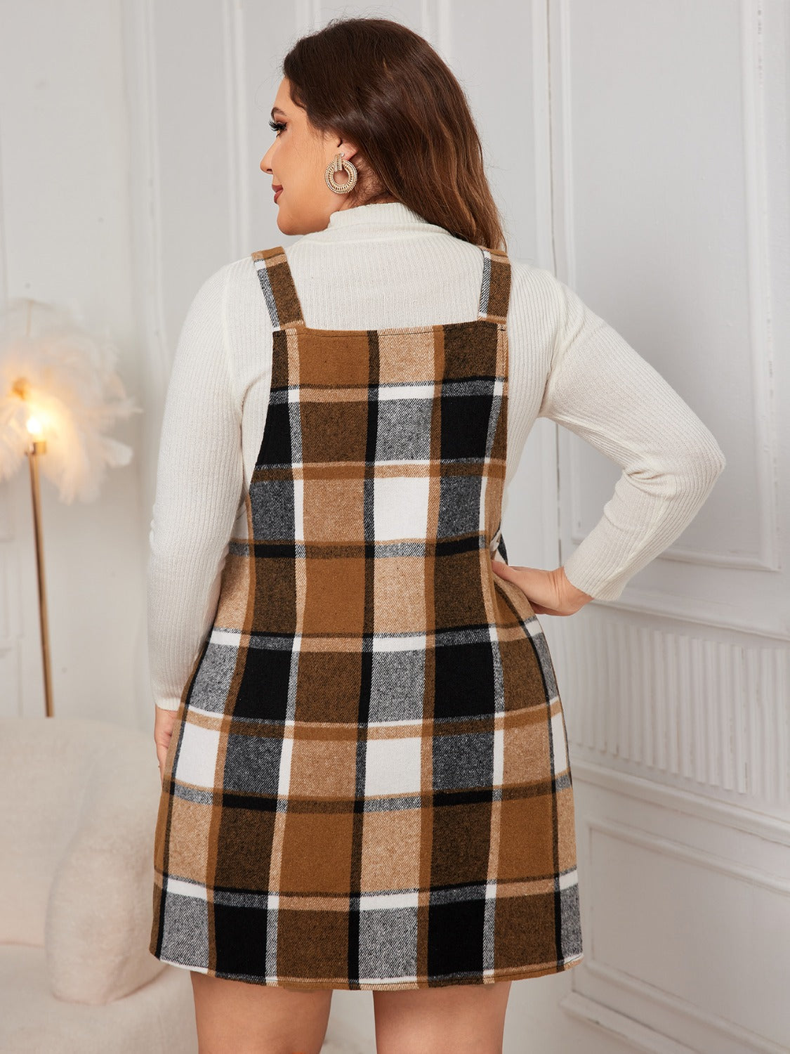 Honey Plus Size Plaid Wide Strap Overall Dress Trendsi