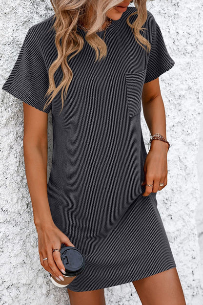 Mandy Ribbed Striped Short Sleeve Mini Tee Dress Trendsi