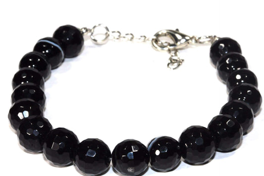 Black Agate Yoga Bracelet Silver Hestia