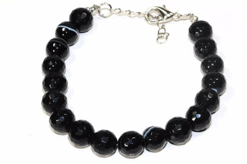 Black Agate Yoga Bracelet Silver Hestia