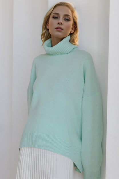 Basic Bae Turtleneck Dropped Shoulder Long Sleeve Sweater Trendsi