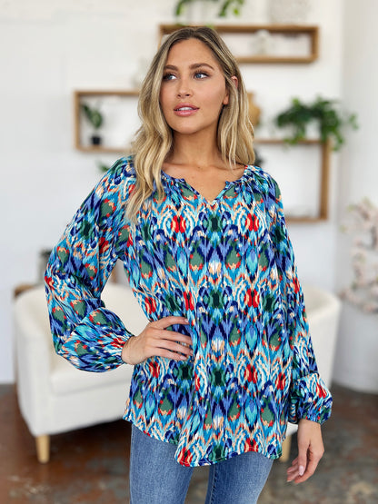 Double Take Full Size Printed Balloon Sleeve Blouse Trendsi