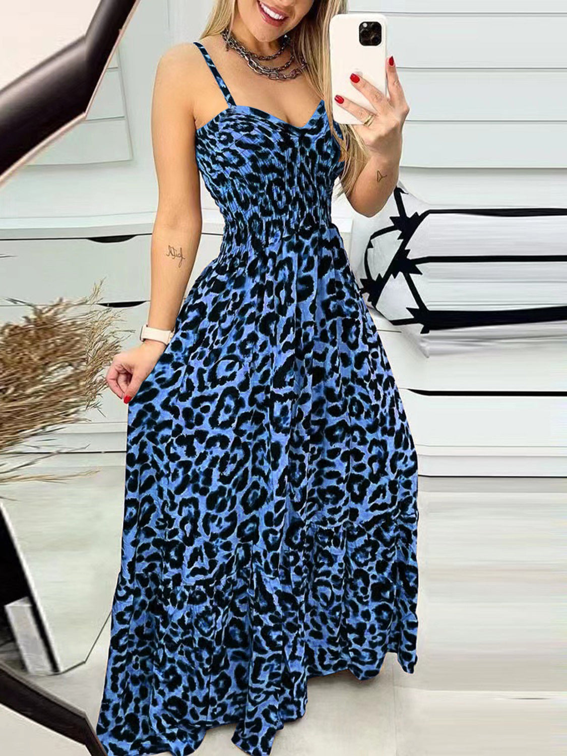 Leopard Sweetheart Neck Cami Dress Trendsi