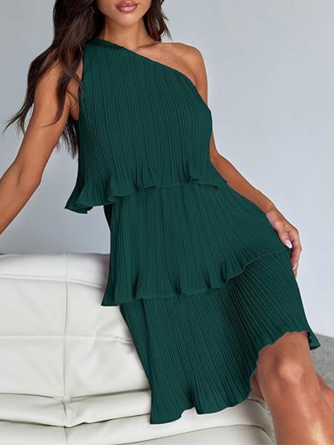 Layered Single Shoulder Mini Dress Trendsi