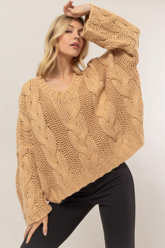 HYFVE Cable Knit V-Neck Sweater Trendsi