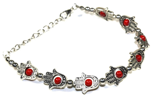 Hamsa Hands & Vibrant Bead Bracelet Silver Hestia