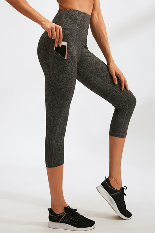 Slim Fit Wide Waistband Active Leggings with Pockets Trendsi