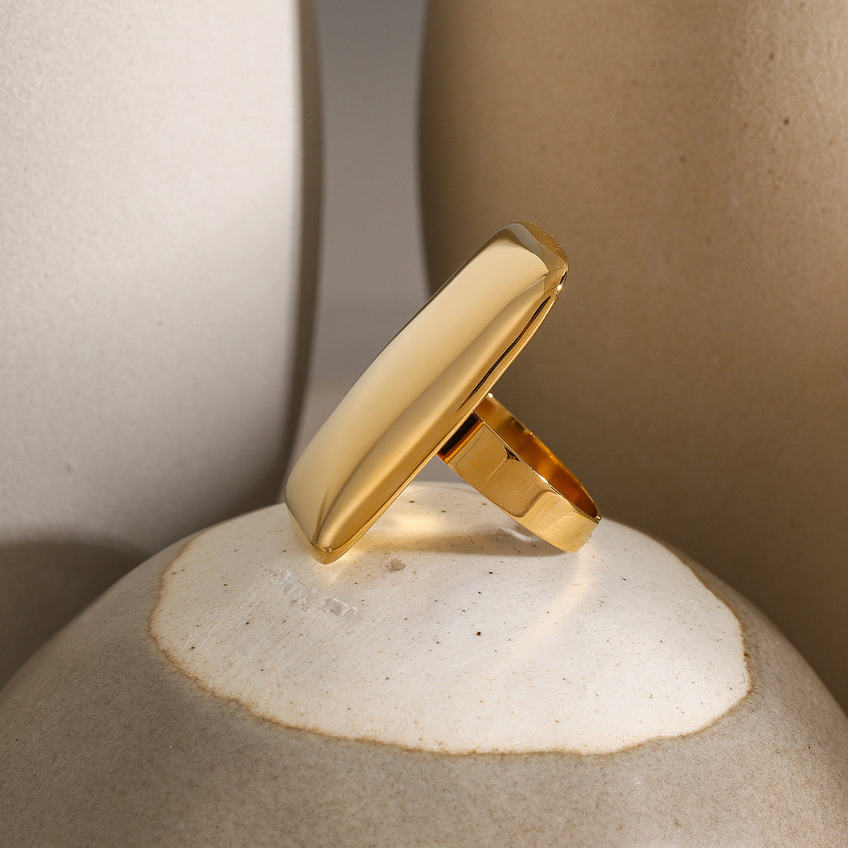 18K gold-plated stainless steel adjustable rectangle open ring.