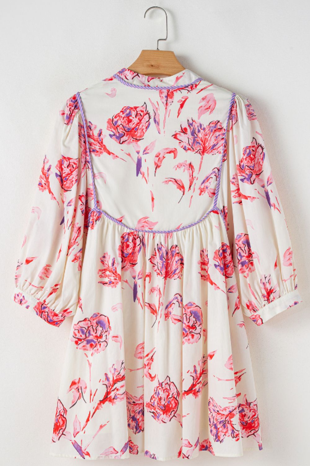 Tied Flower Printed Three-Quarter Sleeve Dress Trendsi