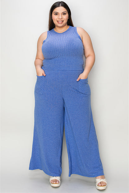 Basic Bae Full Size Ribbed Tank and Wide Leg Pants Set Trendsi