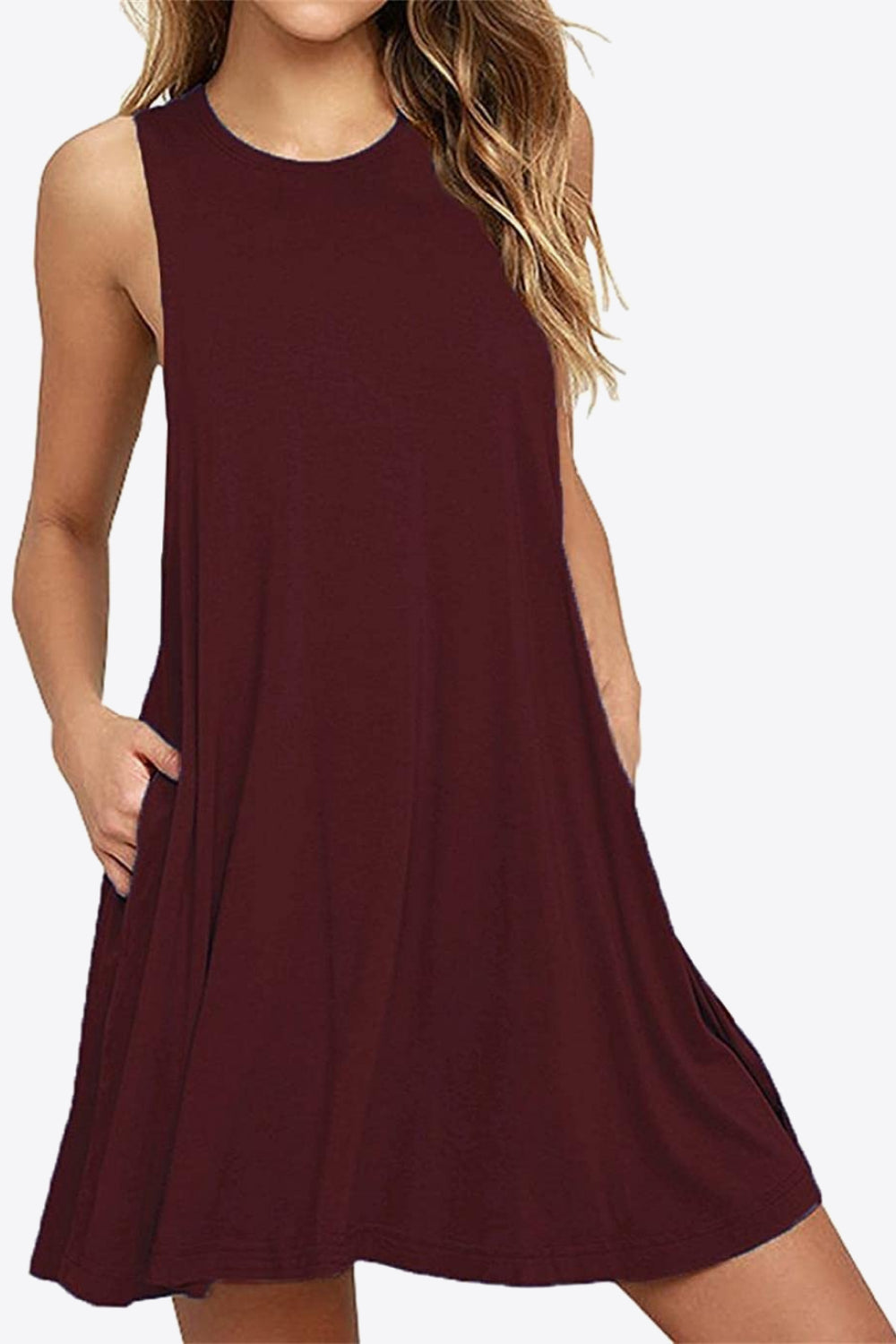 Full Size Round Neck Sleeveless Dress with Pockets Trendsi