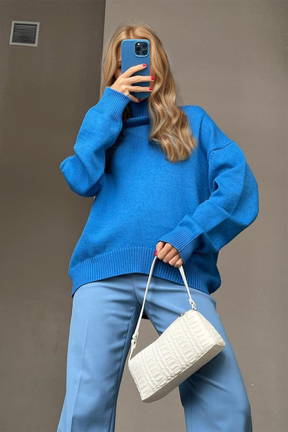 Basic Bae Turtleneck Dropped Shoulder Long Sleeve Sweater Trendsi