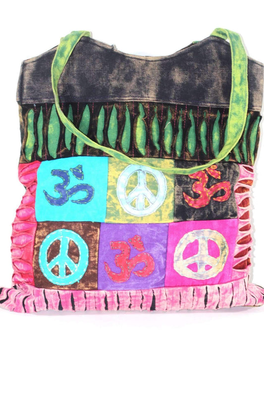 Peace & Om Patchwork Jhola Carry Bag Silver Hestia