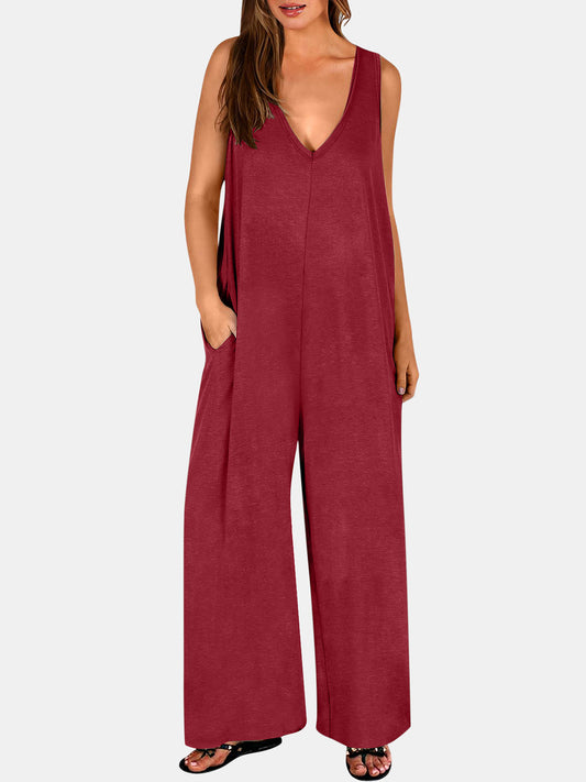 Full Size V-Neck Wide Strap Jumpsuit Trendsi