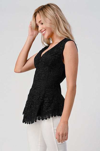 Sleeveless V-Neck Lace Peplum Top Indigo Arrowwood