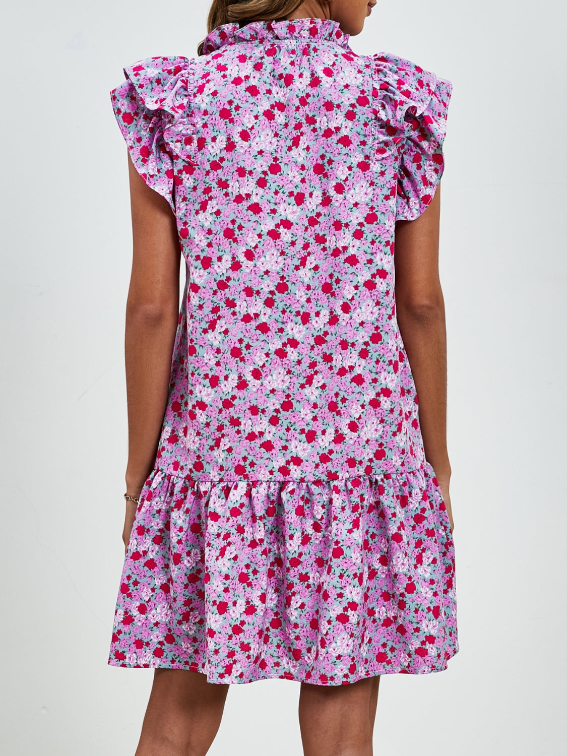 Tied Floral Cap Sleeve Mini Dress Trendsi