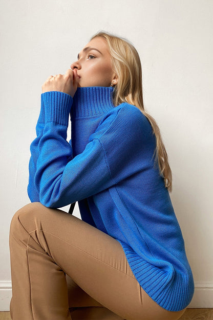 Basic Bae Turtleneck Dropped Shoulder Long Sleeve Sweater Trendsi