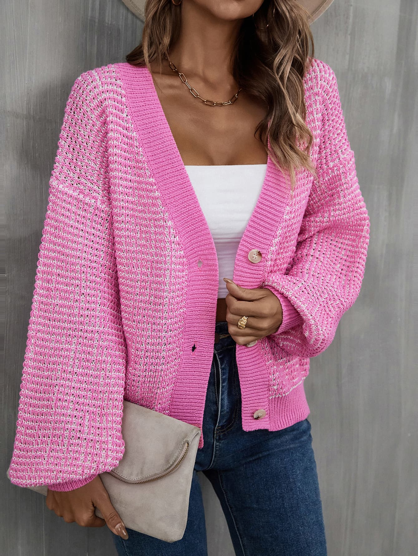 Angel Wings V-Neck Dropped Shoulder Cardigan Trendsi