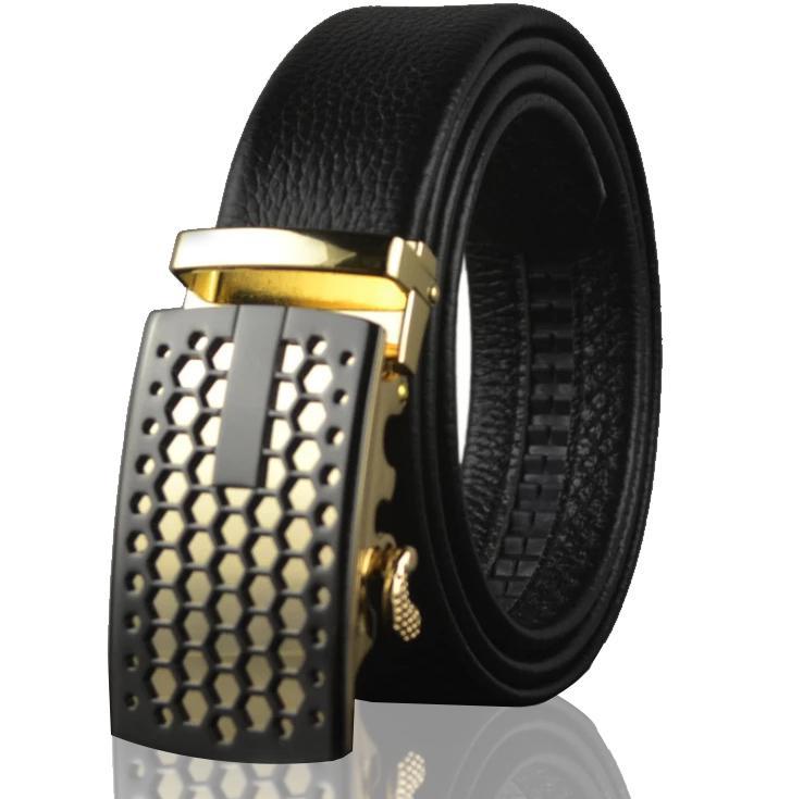 Black Belt Black Gold Buckle Mens Adjustable Ratchet Slide Buckle Belt Emerald Uranus