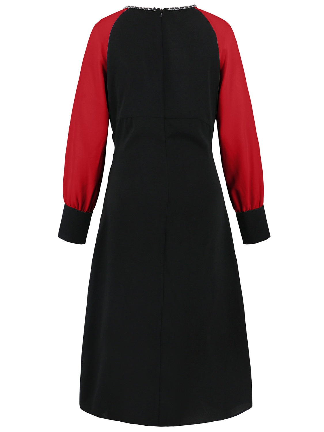 Ruched Contrast Long Sleeve Midi Dress Trendsi