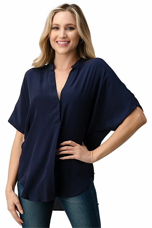 Effortless Dark Grey Oversized Button-Up Blouse for Women Indigo Arrowwood