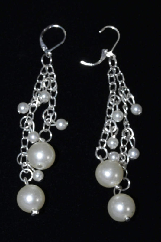 Pearls & Chains Dangle Earrings Silver Hestia