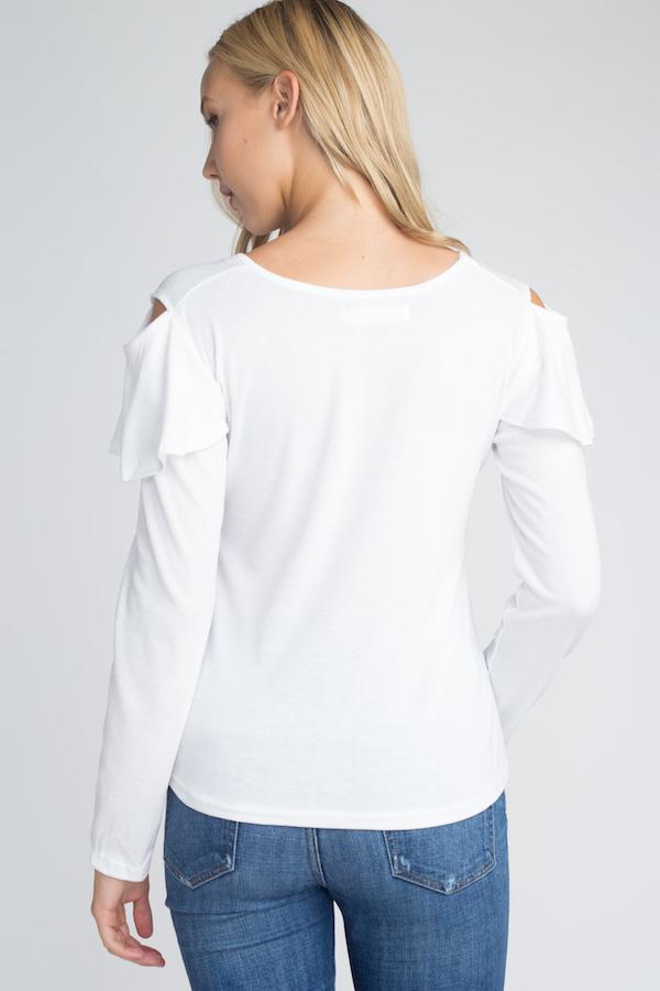 Women's Cold Shoulder Ruffle Long Sleeve Top Ivory Felix