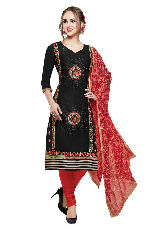 Generic Women's Cotton Salwar Material (Black, Ivory Cassiopeia