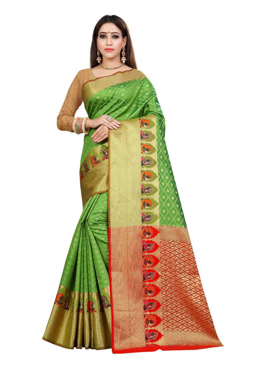 Generic Women's Kanjivaram Silk Saree with Blouse Ivory Cassiopeia