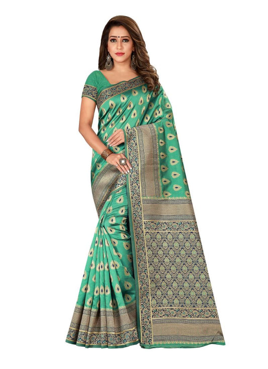 Generic Women's Banarasi silk Saree with Blouse Ivory Cassiopeia