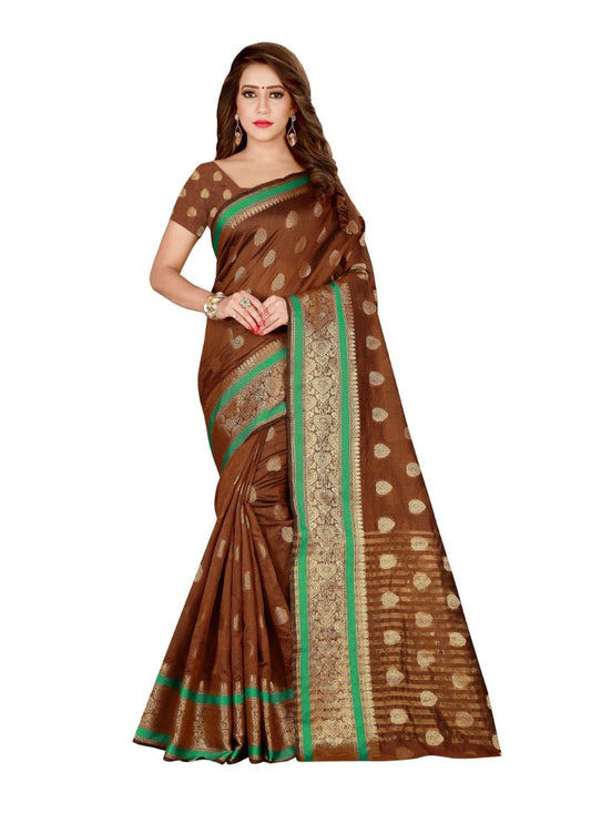 Generic Women's Poly Silk Saree with Blouse Ivory Cassiopeia