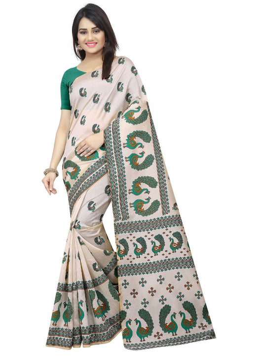 Generic Women's Bhagalpuri Saree with Blouse Ivory Cassiopeia