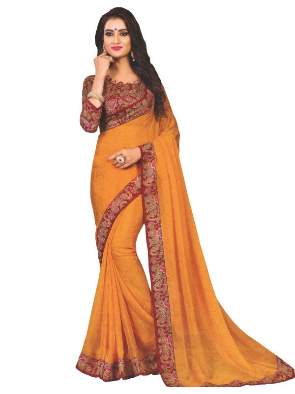 Designer Printed Saree With Blouse Yellow Color Ivory Cassiopeia