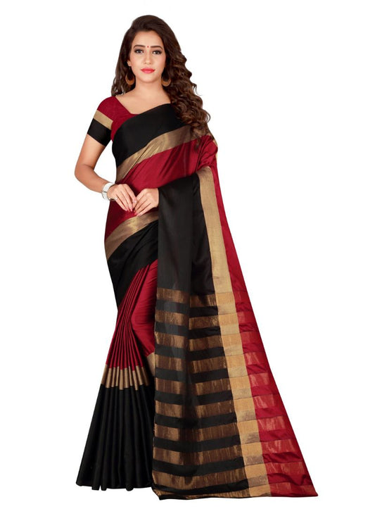 Generic Women's Cotton Saree with Blouse (Multi, Ivory Cassiopeia