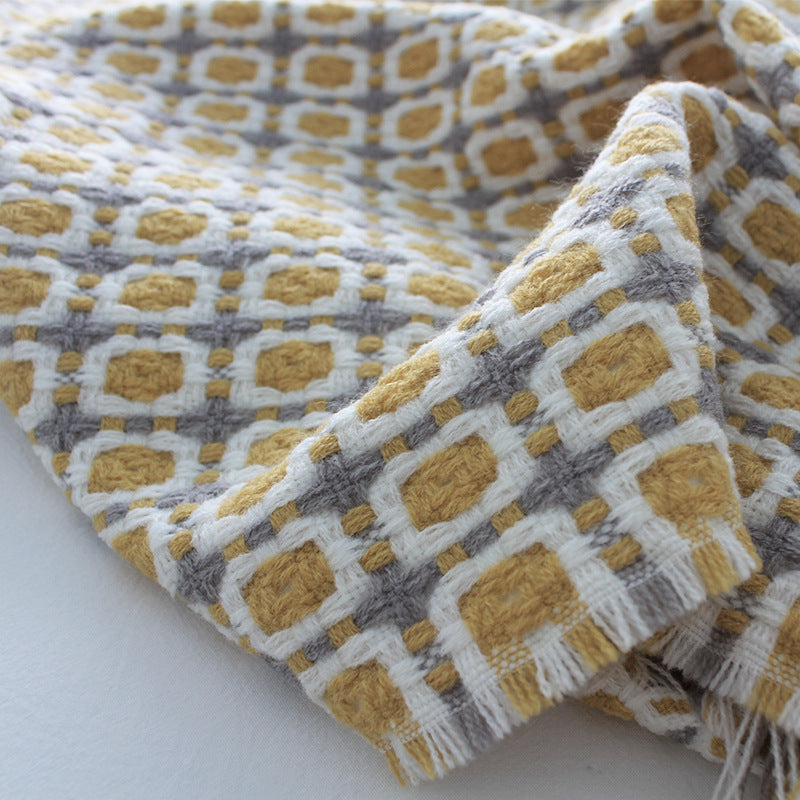 Pastoral Style Yellow Knitted Woolen Blanket Copper Pallas