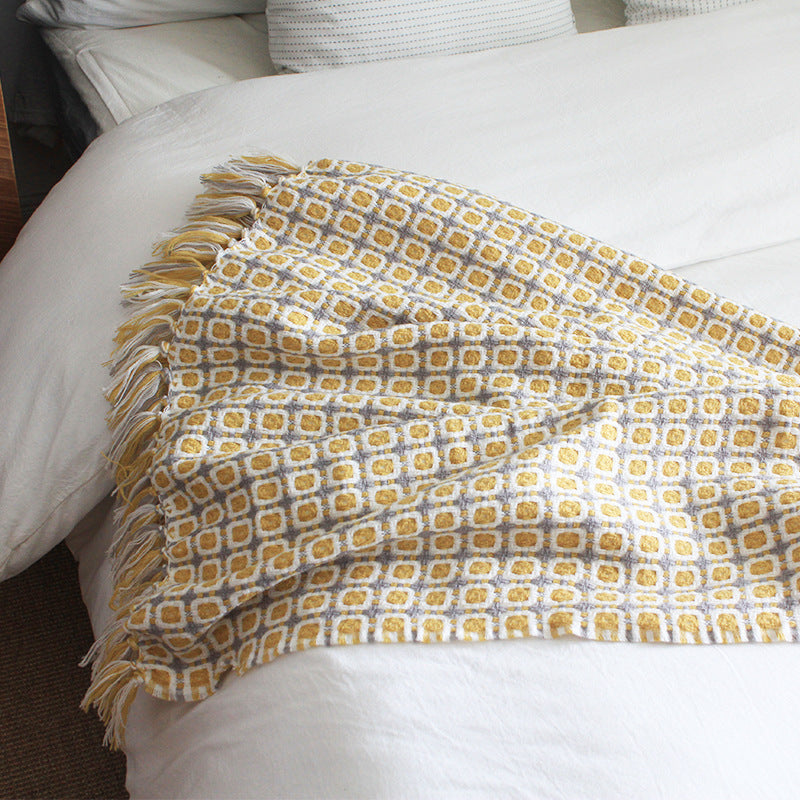 Pastoral Style Yellow Knitted Woolen Blanket Copper Pallas