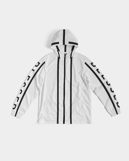 Mens Hooded Windbreaker - Blessed Sleeve Stripe White Water Resistant Grey Coco