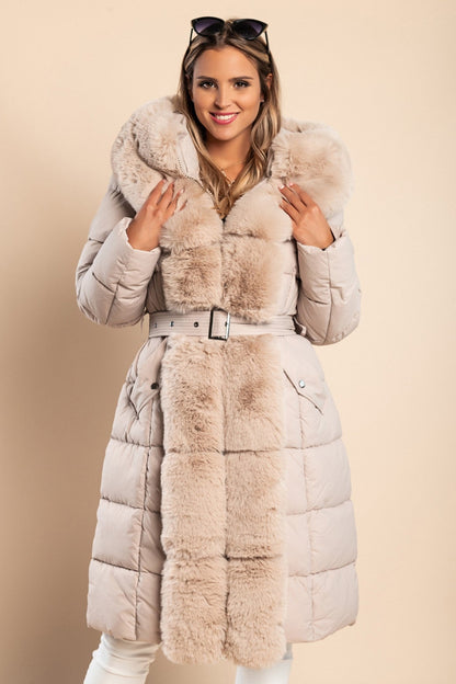 Padded winter jacket with faux fur, beige Scarlet Chaos