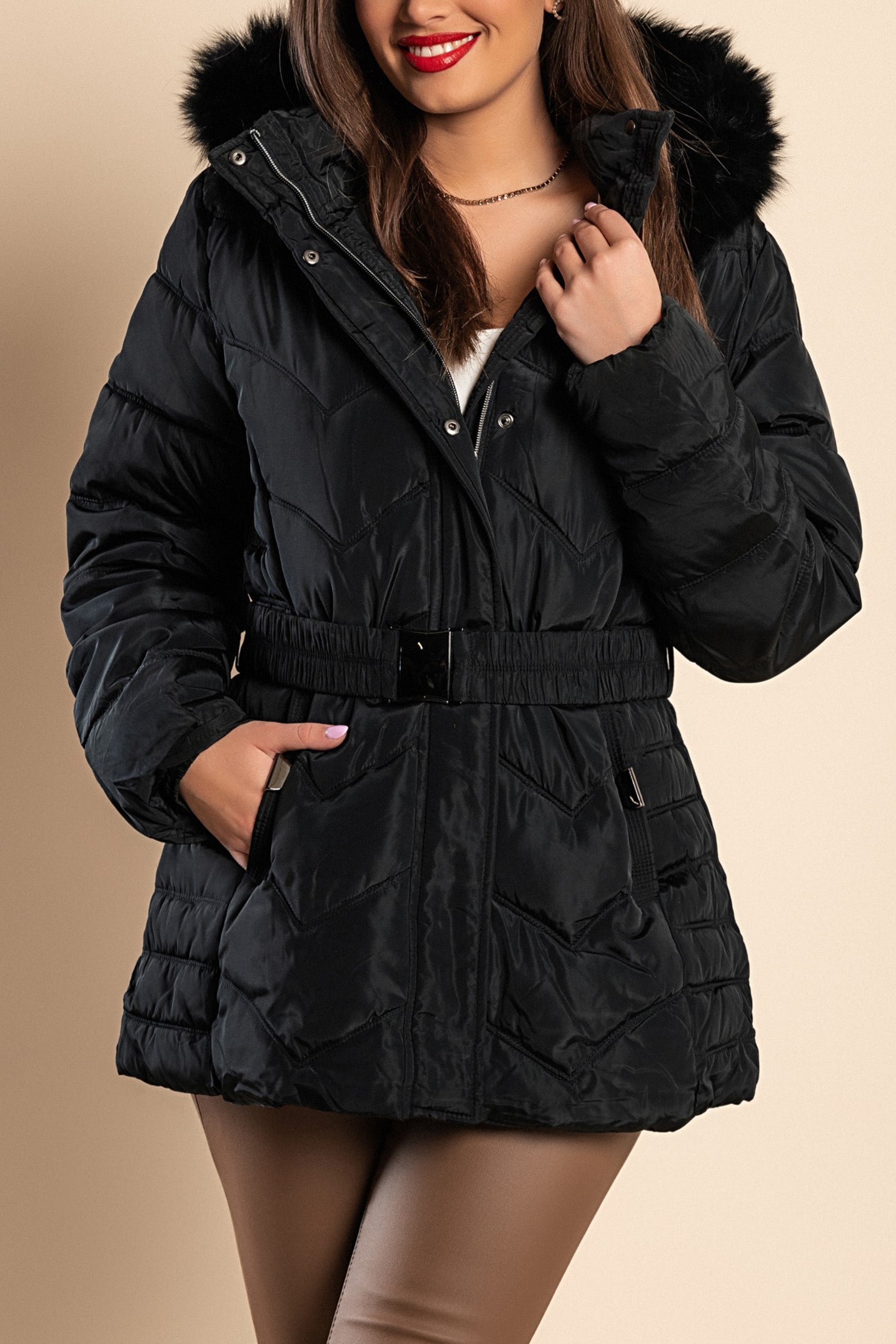 Short padded jacket with hood plus size, black Scarlet Chaos