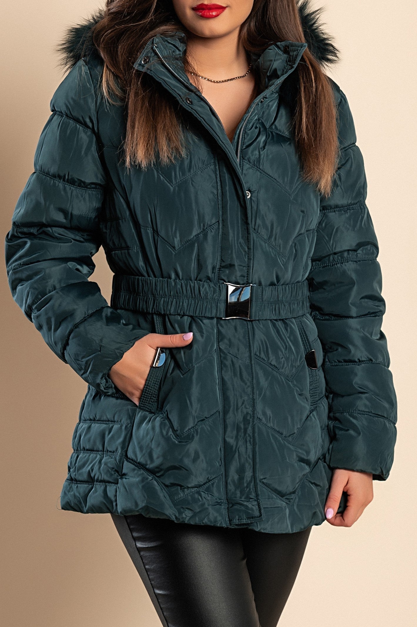 Short padded winter jacket with hood plus size, petrol Scarlet Chaos