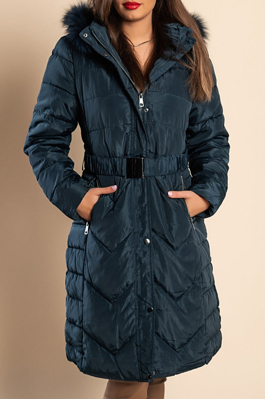 Long padded winter jacket with hood plus size, dark blue Scarlet Chaos