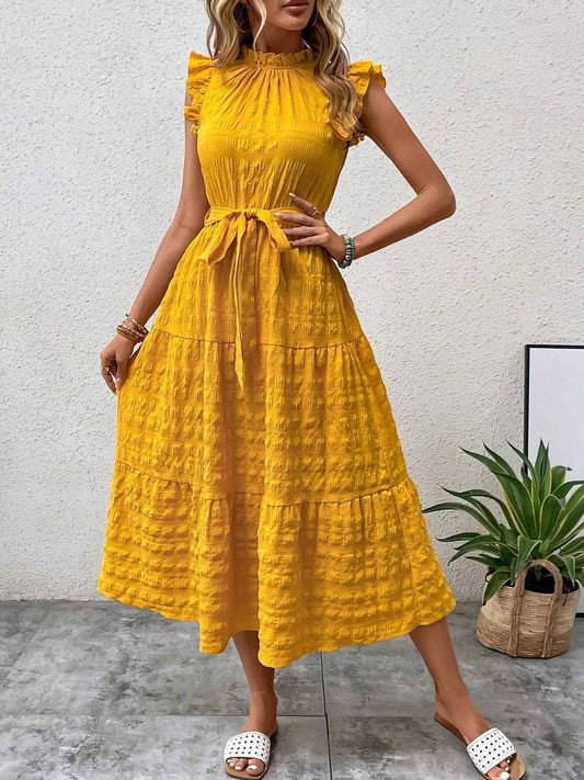 Tied Ruffled Cap Sleeve Midi Dress Trendsi