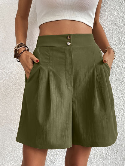 Pocketed Half Elastic Waist Shorts Trendsi