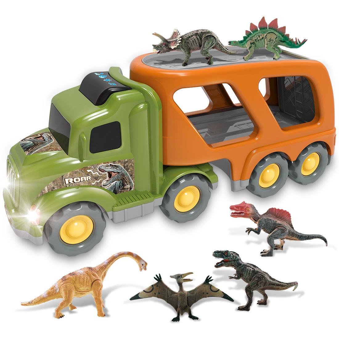 Car Truck Toy for 3 4 5 6 Years Old Boys and Girls, Dinosaur Transport Truck Including T-Rex, Pterodactyl, Brachiosaurus, for Boys & Girls(Notice: Cannot ship out the goods at weekends.) 6cc08b-1a