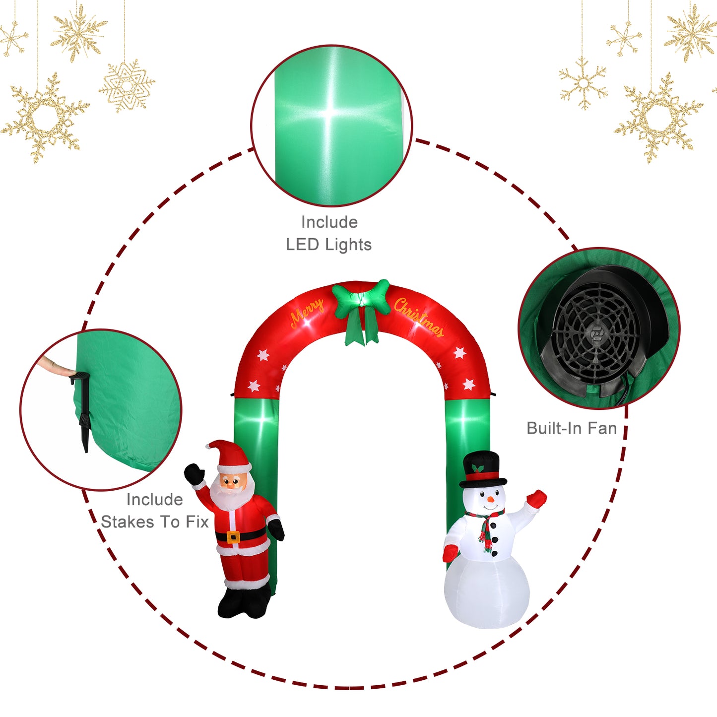 8ft with Santa Snowman 7 Lights Inflatable Festive Arch Decoration 6cc08b-1a