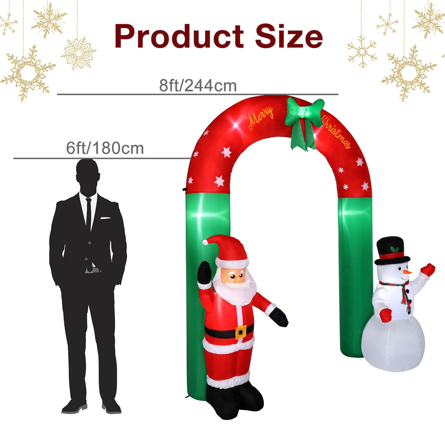 8ft with Santa Snowman 7 Lights Inflatable Festive Arch Decoration 6cc08b-1a