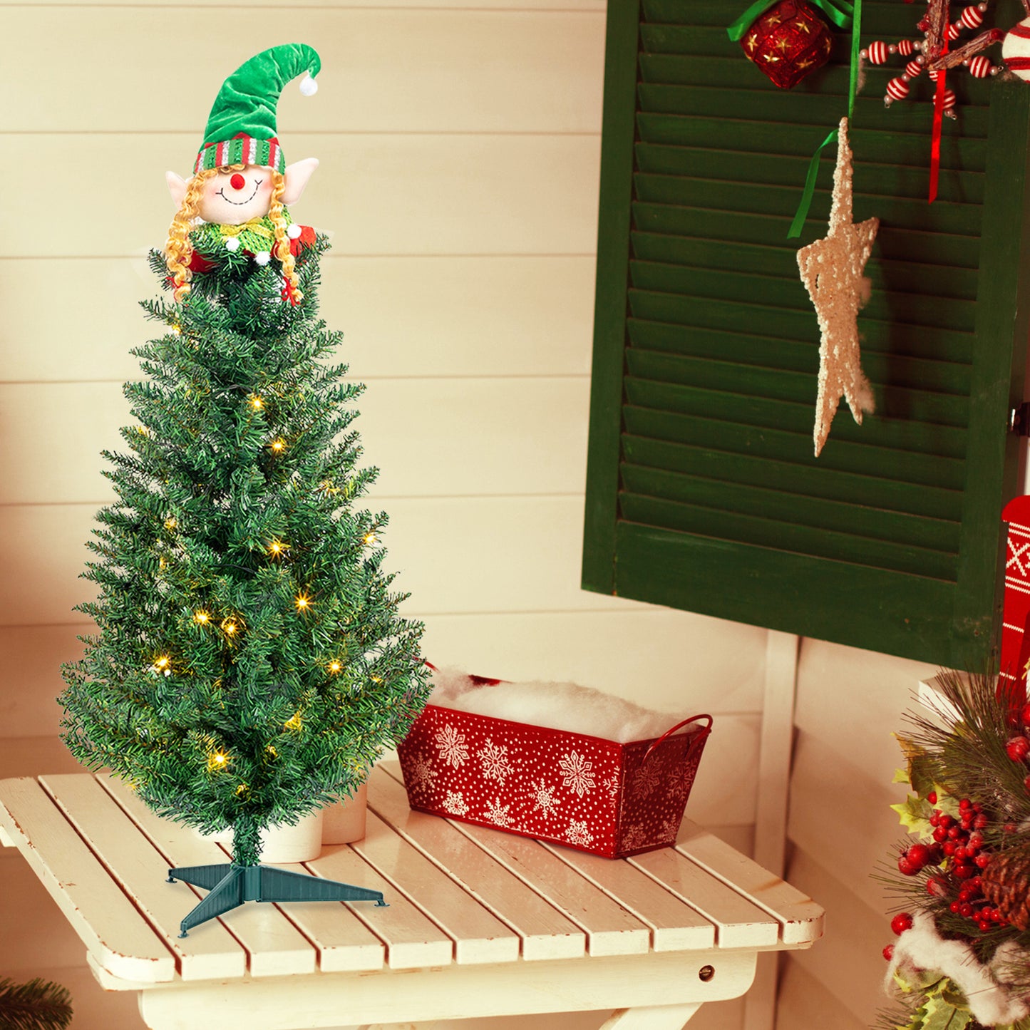 3ft 129 Branches with Santa Claus Decoration PVC Branch Iron Bracket Christmas Tree Green 6cc08b-1a