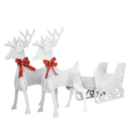 2 Deer Pulls 1 Sled PVC Garden Elk Decoration White 6cc08b-1a