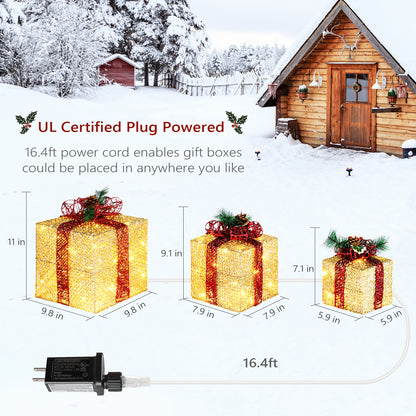 3pcs 10 inch-8 inch-6 inch Golden Gift Box Garden Gift Box Decoration 5M Long Power Cord US Plug 6cc08b-1a